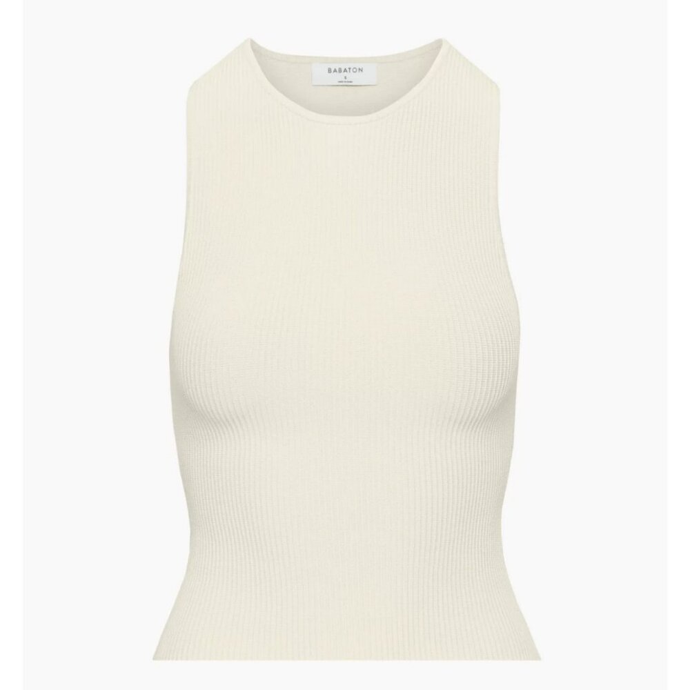 Aritzia Babaton Sculpt Knit Racer Tank Matte Pearl Size XS New W/ Partial Tag